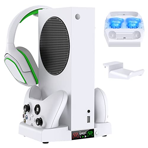 MENEEA Ständer mit Lüfter für Xbox Serie S Zubehör, Ladegerät Standfuß & 3 verstellbare Kühler & Headset-Halterung für Xbox Series S, mit 2 extra USB-Anschlüssen von MENEEA