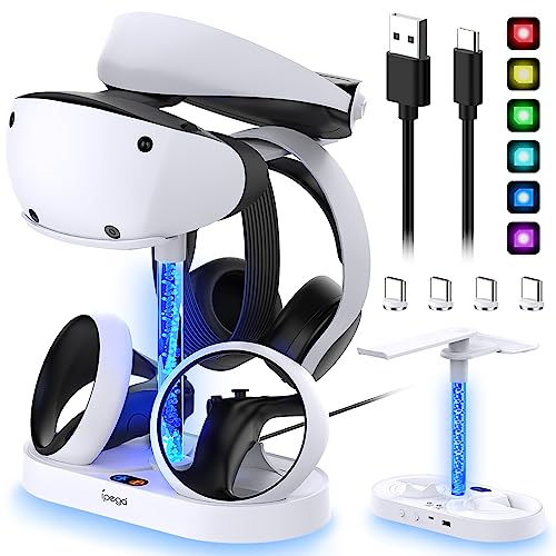 MENEEA VR2 Lade- & Aufbewahrungsständer für Playstation VR2 Controller mit bunter Lichtsäule, 4pcs Typ-C magnetischer Ladeanschluss, Duale Ladestation/VR-Headset-Halter/blendendes RGB-Licht für PSVR2 von MENEEA