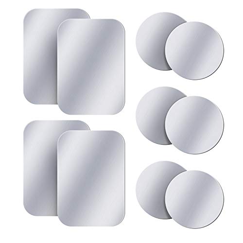 AMIGIK 10 Pack Metallplatte für Handyhalterung Auto Magnet, Ultradünne Mentale Aufkleber mit Klebstoff für Magnethalter Handy Auto (6 Runden & 4 Rechteckig-Silber) von MENNYO