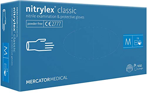 MERCATOR MEDICAL Nitrilhandschuhe, puderfreie Einweghandschuhe NITRYLEX CLASSIC, Größe: M - 100 Stück, texturierte Fingerspitzen, latexfreie Einmalhandschuhe, Nitril-handschuhe, blau von MERCATOR MEDICAL