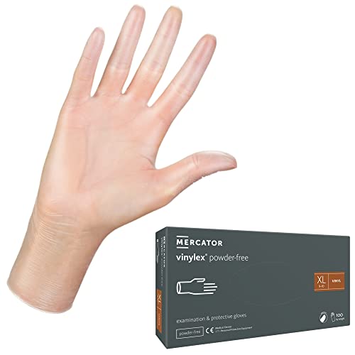 MERCATOR MEDICAL Vinylhandschuhe | XS - XL | VINYLEX Puderfrei Einweghandschuhe Latexfrei Glatt Transparent Vinyl-Handschuhe Einmalschutz, Größe:XL - 100 Stück von MERCATOR MEDICAL