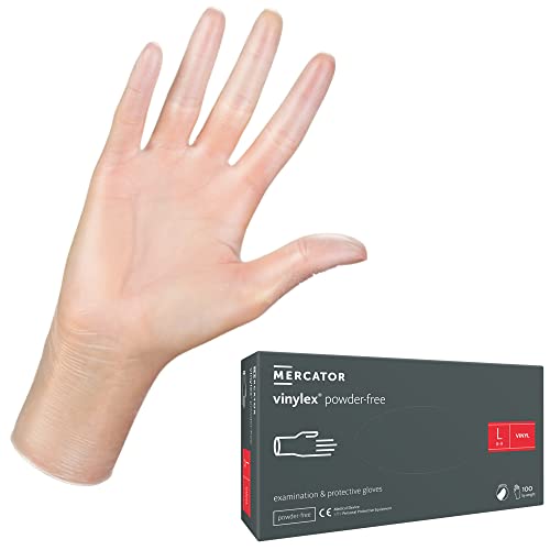 MERCATOR MEDICAL XS XL VINYLEX Puderfrei Einweghandschuhe Latexfrei Glatt Transparent Vinyl-Handschuhe Einmalschutz, Größe:L 100 Stück Rd20018004 L (100er Pack) von MERCATOR MEDICAL