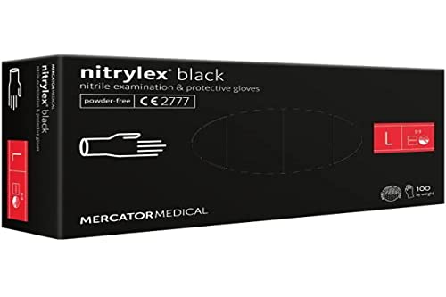 Nitrylex Black Einweg-Nitrilhandschuhe, Untersuchungsschutz, puderfrei, unsteril, Mattschwarz, Größe S (6-7), beidhändig tragbar, Mikro + strukturierte Fingerspitze, dispenser box 100 Stk von MERCATOR MEDICAL