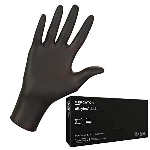 MERCATOR MEDICAL Nitrylex Black Einweg-Nitrilhandschuhe, Untersuchungsschutz, puderfrei, unsteril, Mattschwarz, Größe XL (9-10), beidhändig tragbar, Mikro + strukturierte Fingerspitze, dispenser box 100 Stk von MERCATOR MEDICAL