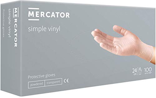 Vinylhandschuhe MERCATOR SIMPLE VINYL, Größe: S - 100 Stück, Einweghandschuhe, gepuderte Schutzhandschuhe, durchsichtige, latexfreie Einmalhandschuhe von MERCATOR MEDICAL