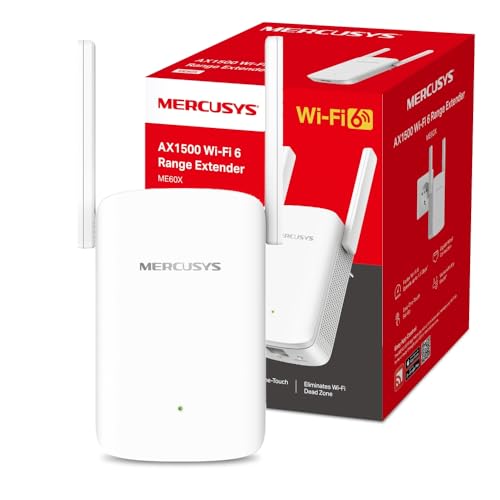 MERCUSYS 6 ME60X WiFi Repeater, Dual-Band Verstärker WiFi AX1500Mbps, WiFi Extender, Zwei verstellbare High Gain-Antennen, 1x Gigabit, MU-MIMO, kompatibel mit Allen Internetboxen von MERCUSYS