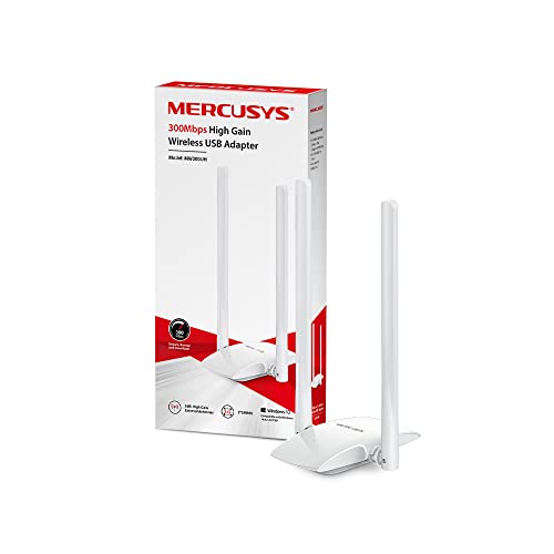 MERCUSYS N300 Kabelloser High-Gain-USB-Adapter mit Zwei 5dBi-Antennen und 2 × 2 MIMO für PC/Desktop/Laptop, unterstützt Windows 10/8.1/8/7/XP (MW300UH) von MERCUSYS