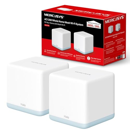 Mercusys AC1200 Whole Home Mesh Wi-Fi System, Abdeckung bis zu 2.800 ft² (260 m²) Verbinden Sie bis zu 100 Geräte, schnelle Anschlüsse, Dual Band Wi-Fi, einfache App Steuerung, Halo H30 (2er-Pack) von MERCUSYS