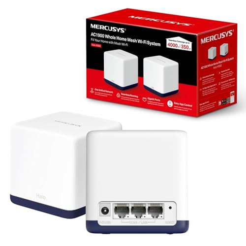 Mercusys AC1900 Whole Home Mesh Wi-Fi System, Abdeckung bis zu 350 m², Verbinden Sie über 100 Geräte, volle Gigabit-Ports, Dualband-WLAN, einfache App-Steuerung, Halo H50G (2er-Pack) von MERCUSYS