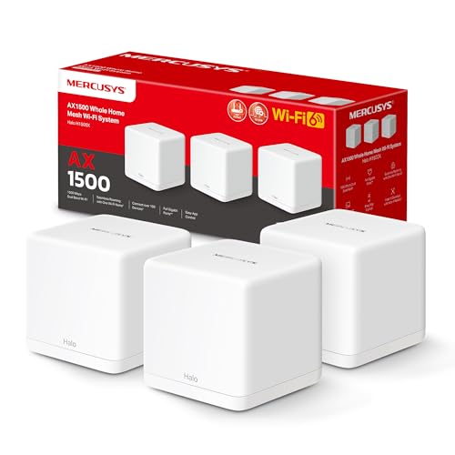 Mercusys Halo H1500X Wi-Fi 6 Mesh WLAN Set (3er Pack), AX1500 Dual Band Router & Repeater, Gigabit-Port, empfohlen für Häuser mit 3-5 Schlafzimmern, nahtloses Roaming, MERCUSYS App von MERCUSYS