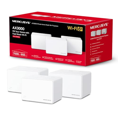 Mercusys Halo H3000X (3-er Pack) WLAN-Netz-Router 6 AX3000, Dualband 2, 4 Ghz/5 GHz, 3 x Gigabit-Anschlüsse, Reichweite bis zu 650 m², MU-MIMO, OFDMA, 1024-QAM von MERCUSYS