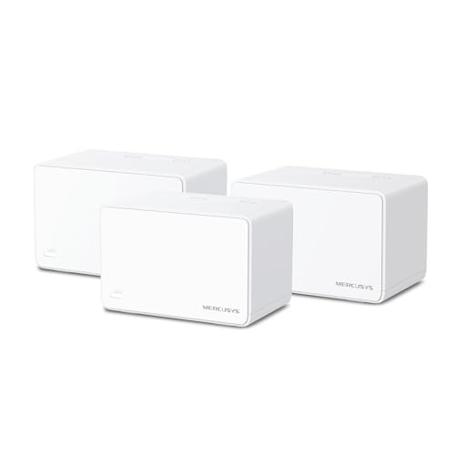 Mercusys Halo H3000X Mesh-WLAN-Set (3er-Pack), Wi-Fi 6 AX3000 Dualband-Router & Repeater, 3 × Gigabit-Anschlüsse pro Einheit, MU-MIMO, WPA3, Kindersicherung, empfohlen für Häuser mit 3–5 Schlafzimmern von MERCUSYS