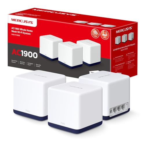 Mercusys Halo H1900G Mesh WLAN Set (3er Pack), AC1900 Dual Band Router & Repeater, 3 x Gigabit Ports für Jede Einheit, empfohlen für Häuser mit 3-5 Schlafzimmern, MERCUSYS App von MERCUSYS