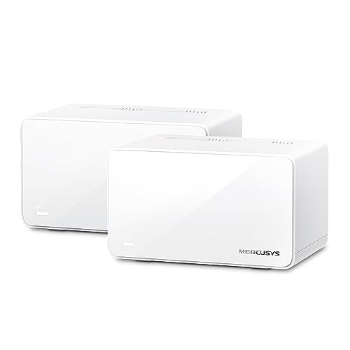 TP-Link Mercusys Halo H90X (2-Pack) WiFi 6 Mesh Router AX6000Mbps, 2,5 Gigabit Port, Kindersicherung, Repeater und Zugriffspunkt, Verbinden Sie bis zu 150 Geräte, 2 Stück mit Abdeckung bis bis 550 ㎡ von MERCUSYS