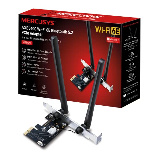 TP-Link PCIe AXE5400Mbps WiFi 6E Bluetooth 5.2, Chipsatz Intel Wi-Fi 6E, WPA3, MU-MIMO, OFDMA, WLAN-Karte, Tri-Band Geschwindigkeit, unterstützt Windows 10, 11, Mercusys MA86XE von MERCUSYS