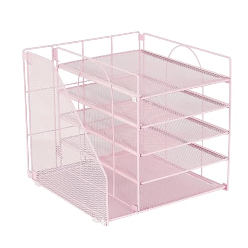 MERIGLARE Schreibtisch Organizer Paper Letter Tably Organizer 5 Tier Desktop Mail -Sortierer für Business Study, Rosa von MERIGLARE