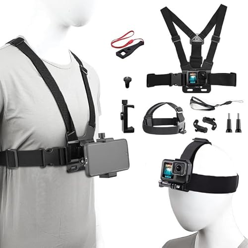 Phone Chest Mount Harness Holder Kit, Head Strap Holder & Mobile Phone Strap Clip for Filing Video, Adjustable & Stability Body Mount for GoPro 12/11/10 DJI Osmo & Most Phones Action Cameras POV/VLOG von MERLIN-TEK