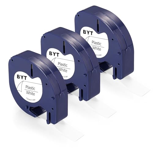 MERUYOO Kompatibel mit Dymo Letratag Etikettenband 12mm x 4m, Kompatibles Dymo Etikettenband aus Kunststoff in Weiß, Schriftband für Dymo Letratag LT-100H XR LT-100T 200B (3) von MERUYOO