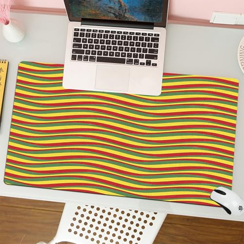 MESHIZIY Mauspad (400 × 750 MM) Verlängertes großes Mauspad Schreibtischauflage, rutschfeste Gummibasis, Gaming-Mauspad XLAbstraktes nahtloses Muster. Mehrfarbige Wellenlinien im Rastafari-Stil von MESHIZIY