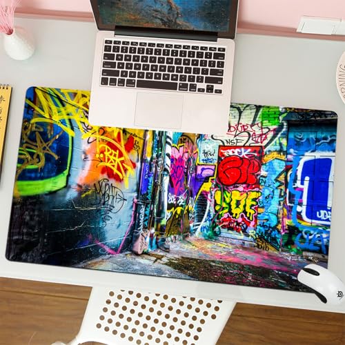 MESHIZIY Mauspad (400 × 750 MM) Verlängertes großes Mauspad Schreibtischauflage, rutschfeste Gummibasis, Gaming-Mauspad XLBunte Graffiti Abstrakte Kunst Home Kreativ Bunt (2) von MESHIZIY