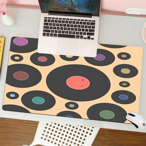 MESHIZIY Mauspad (400 × 750 MM) Verlängertes großes Mauspad Schreibtischauflage, rutschfeste Gummibasis, Gaming-Mauspad XLBunte Musik DJ Vinyl Retro-Disk Vintage Phonograph Muster Aufnahme akustisc von MESHIZIY