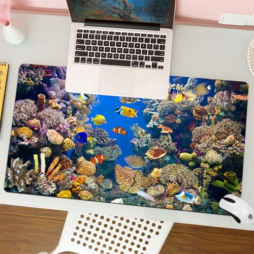 MESHIZIY Mauspad (400 × 750 MM) Verlängertes großes Mauspad Schreibtischauflage, rutschfeste Gummibasis, Gaming-Mauspad XLFarbenfrohes Aquarium mit verschiedenen schwimmenden Fischen von MESHIZIY