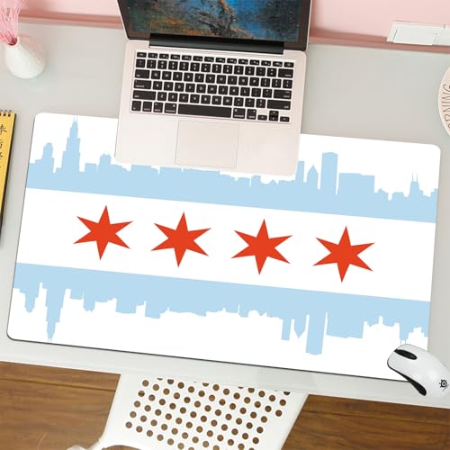 MESHIZIY Mauspad (400 × 750 MM) Verlängertes großes Mauspad Schreibtischauflage, rutschfeste Gummibasis, Gaming-Mauspad XLFlagge der Stadt Chicago mit Skyline von Hochhäusern von MESHIZIY