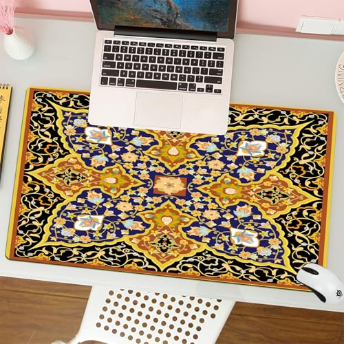 MESHIZIY Mauspad (400 × 750 MM) Verlängertes großes Mauspad Schreibtischauflage, rutschfeste Gummibasis, Gaming-Mauspad XLGrußkarte mit arabischem Arabesken-Design. Islamisches dekoratives buntes D von MESHIZIY