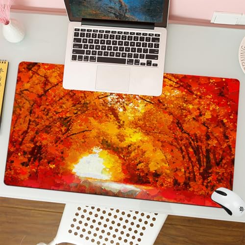 MESHIZIY Mauspad (400 × 750 MM) Verlängertes großes Mauspad Schreibtischauflage, rutschfeste Gummibasis, Gaming-Mauspad XLHerbstlandschaft orange bemalt Palettenmesser. Digitale Malerei von MESHIZIY