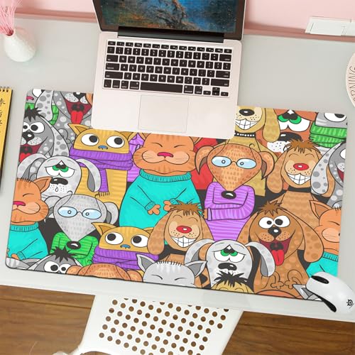 MESHIZIY Mauspad (400 × 750 MM) Verlängertes großes Mauspad Schreibtischauflage, rutschfeste Gummibasis, Gaming-Mauspad XLKatzen und Hunde - Nahtlose lustige Cartoon-Stil Winter Muster Urlaub Kätzc von MESHIZIY