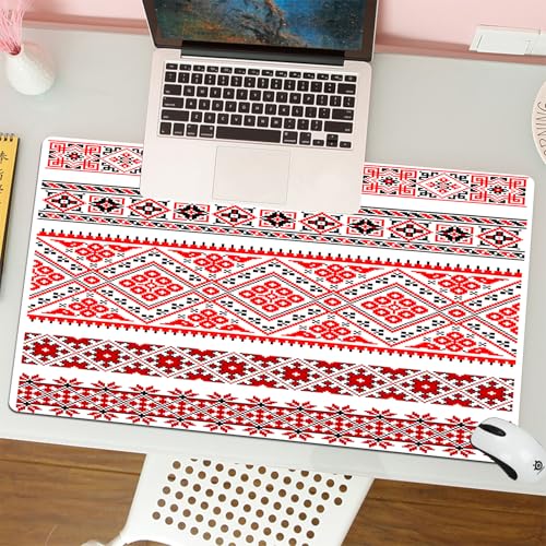 MESHIZIY Mauspad (400 × 750 MM) Verlängertes großes Mauspad Schreibtischauflage, rutschfeste Gummibasis, Gaming-Mauspad XLKunst, traditionelle ukrainische Grenzen Rahmen Ornamente altmodische kultu von MESHIZIY