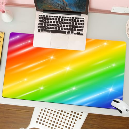 MESHIZIY Mauspad (400 × 750 MM) Verlängertes großes Mauspad Schreibtischauflage, rutschfeste Gummibasis, Gaming-Mauspad XLSchöne Fliegende Sterne auf einem abstrakten farbigen Regenbogenhintergrund von MESHIZIY