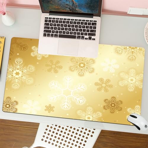 MESHIZIY Mauspad (400 × 750 MM) Verlängertes großes Mauspad Schreibtischauflage, rutschfeste Gummibasis, Gaming-Mauspad XLWeihnachten, Schneeflocken-Muster auf Goldfarbe Hintergrund Noel Holiday Yu von MESHIZIY