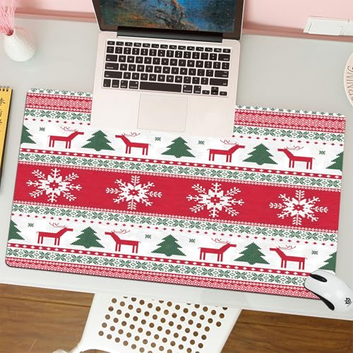 MESHIZIY Mauspad (400 × 750 MM) Verlängertes großes Mauspad Schreibtischauflage, rutschfeste Gummibasis, Gaming-Mauspad XLWeihnachten und Winter gestricktes nahtloses Muster oder Karte mit Hirsch - von MESHIZIY