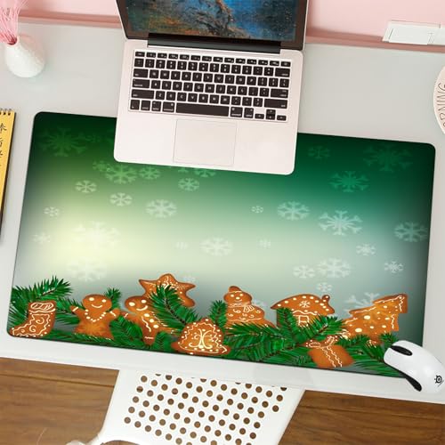 MESHIZIY Mauspad (400 × 750 MM) Verlängertes großes Mauspad Schreibtischauflage, rutschfeste Gummibasis, Gaming-Mauspad XLWeihnachtshintergrund mit Lebkuchen, Schneeflocken und Tannenzweigen von MESHIZIY