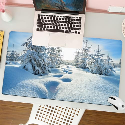 MESHIZIY Mauspad (400 × 750 MM) Verlängertes großes Mauspad Schreibtischauflage, rutschfeste Gummibasis, Gaming-Mauspad XLwunderschöne Winterlandschaft mit Wald und blauem Himmel von MESHIZIY
