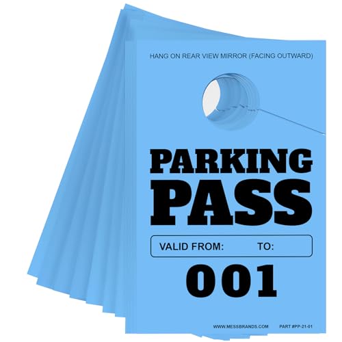 MESS Parkausweis-Hängeetiketten (001-500, nummeriert) für Parkausweise, zum Aufhängen von Tags für Autos im Parkplatz, 7.6 x 12.7 cm, groß, temporäre Autoanhänger für Rückspiegel und mehr, Blau von MESS