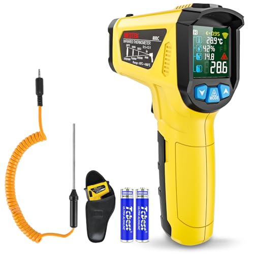 Infrarot Thermometer Laser MESTEK Temperaturmessgerät mit K-Sonde IR Pyrometer -50°C bis 800°C Berührungslos Farbe LCD Alarmfunktion Einstellbarer Emissionsgrad für Küche von MESTEK