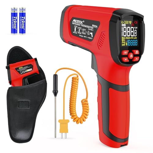 Infrarot Thermometer MESTEK Hochtemperatur Digital Laser Temperaturmessgerät -40°C bis 1600℃ mit K-Sonde IR Pyrometer Berührungslos LCD Alarm Einstellbarer Emissionsgrad für Kochen Industrial HVAC von MESTEK