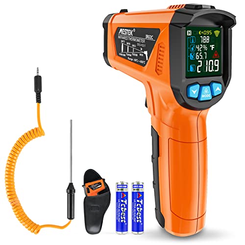 Infrarot Thermometer MESTEK Digital Laser -50°C ~ 800°C Temperaturmessgerät mit K-Sonde IR Pyrometer Berührungslos mit Farbe LCD Alarmfunktion Einstellbarer Emissionsgrad für Küche Backen von MESTEK