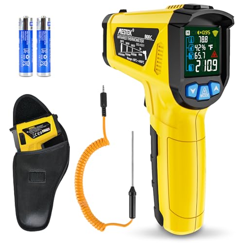 Infrarot Thermometer MESTEK Temperaturmessgerät Digital Laser IR Pyrometer K-Sonde -50°C ~ 800°C Berührungslos mit Farbe lcd Alarmfunktion Einstellbarer Emissionsgradfür Küche Grill Automotive von MESTEK