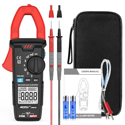 Stromzange MESTEK Multimeter AC/DC, True-RMS 6000 Counts Auto Range Strommesszange, Zangenamperemeter Amperemeter Voltmeter Misst Spannung Strom Temperatur Widerstand Kapazität Diode Kontinuität NCV von MESTEK