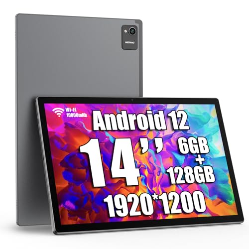 MESWAO Tablet 14 Zoll, Android 12 Tablet mit 1920 * 1200 IPS HD Großes Display, 6GB/128GB, Bluetooth, WiFi, und 10000mAh Akku - Ideal für Produktivität, Unterhaltung und Bildung von MESWAO