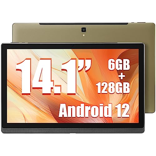 MESWAO Tablet 14.1 Zoll, Android 12 Tablet mit 1920 * 1080 IPS HD Großes Display, 6GB/128GB, Bluetooth 4.1, 2.4G/5G WiFi, und 10000mAh Akku - Ideal für Produktivität, Unterhaltung und Bildung (Gold) von MESWAO