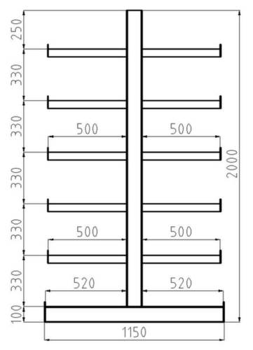 META Regalbau 97840 Kragarmregal-Grundfeld (B x H x T) 5400 x 2000 x 1150mm Stahl sandgestrahlt, pul von META Regalbau