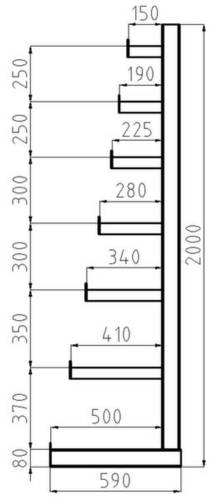 META Regalbau 97844 Kragarmregal-Grundfeld (B x H x T) 4050 x 2000 x 590mm Stahl sandgestrahlt, pulv von META Regalbau