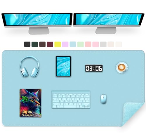 120 x 60 cm PU Leder Schreibtischunterlage - Rutschfeste Computerunterlage, großes Mauspad, Tastaturunterlage für den Schreibtisch, wasserdichte Schreibunterlage für die Arbeit (Himmelblau) von METEOROCK