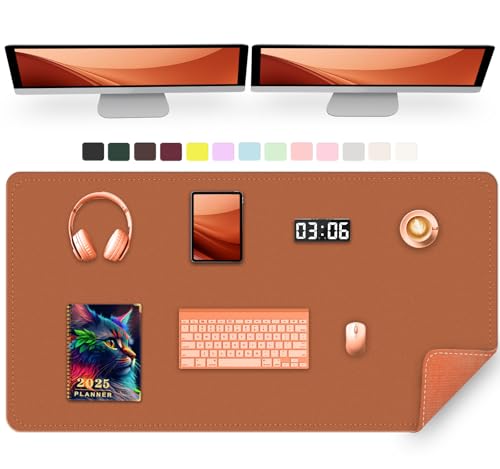 120 x 60 cm PU Leder Schreibtischunterlage - Rutschfeste Computerunterlage, großes Mauspad, Tastaturunterlage für den Schreibtisch, wasserdichte Schreibunterlage für die Arbeit (Russet Braun) von METEOROCK