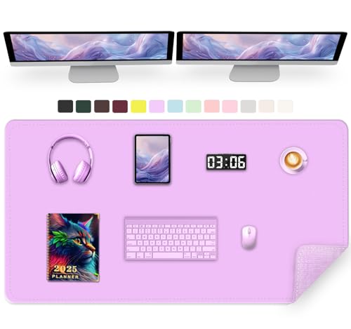 120 x 60 cm PU Leder Schreibtischunterlage - Rutschfeste Computerunterlage, großes Mauspad, Tastaturunterlage für den Schreibtisch, wasserdichte Schreibunterlage für die Arbeit (Violett) von METEOROCK