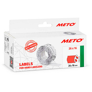 METO Preisetiketten leuchtrot permanent 26,0 x 16,0 mm, 6 Rollen von METO